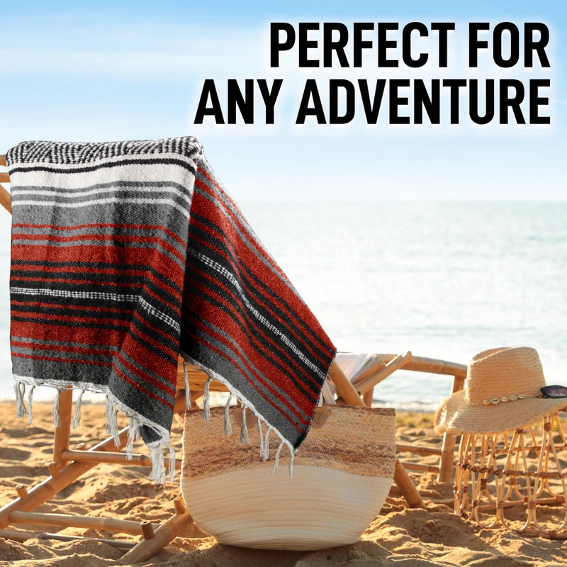 Hydration Nation Authentic Extra Large Mexican Blanket (70"x50") - Handwoven Yoga, Serape - Artisanal Falsa, Beach, Camping, Picnic, Outdoor(Orange) - Image 3